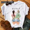 Summer Fashion Best Friends T-Shirt Short Sleeve Graphic Tees for Ladies Good Friend Bestie Sister Outfit Polyester Fabric