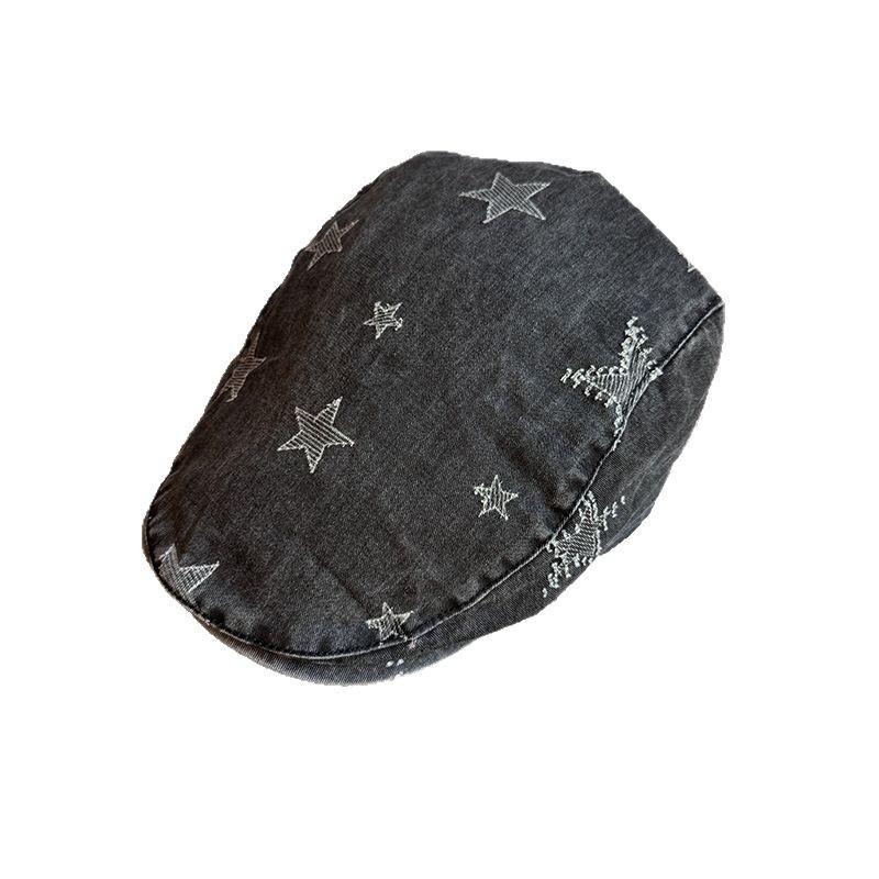 Pattern Vintage Star Wash Denim Cap With Sun Protection For Spring Gift Summer