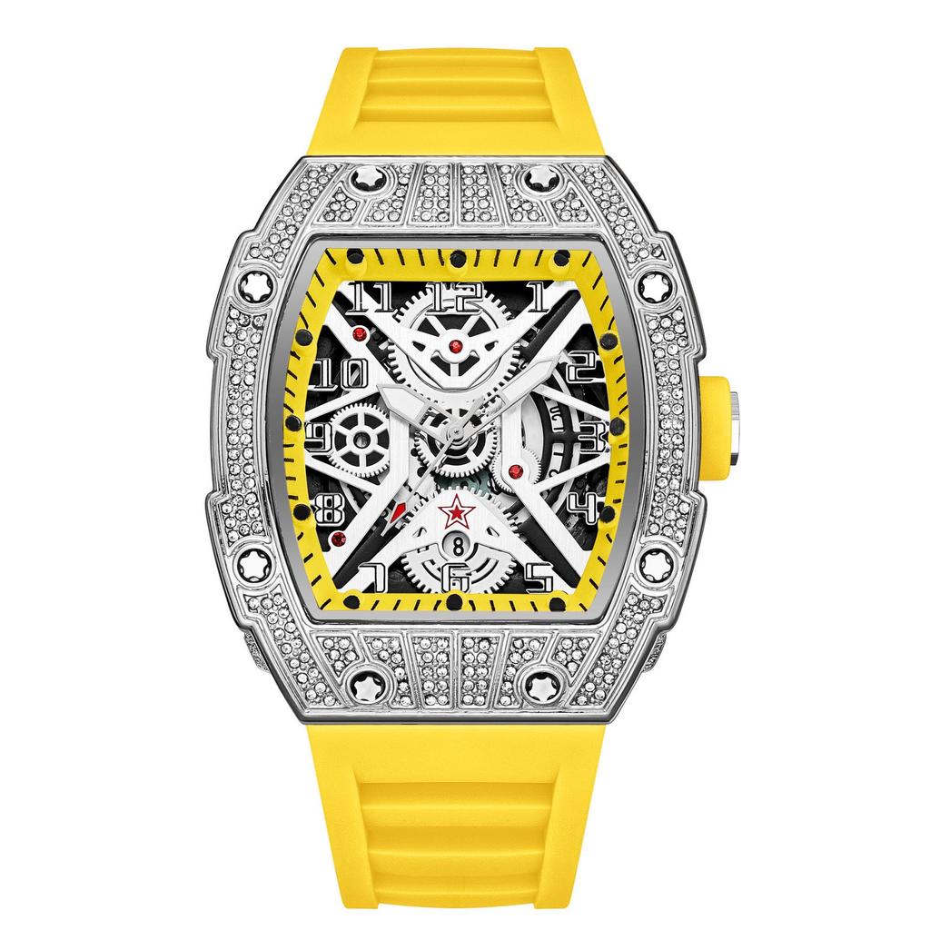 Series Hollow Wine Barrel Light Luxury Full Diamond High-End Casual Versatile Trend Luminous Men'S Watch