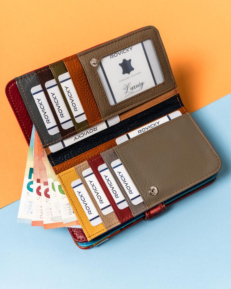 Große, lederne Damen Geldbörse im Patchwork-Muster - Rovicky