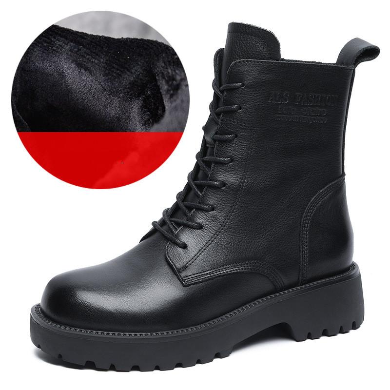 

Johnature Thick Soled Short Boots Genuine Leather Retro Mid-calf Comfortable Women s Boots 40-Plush чорний