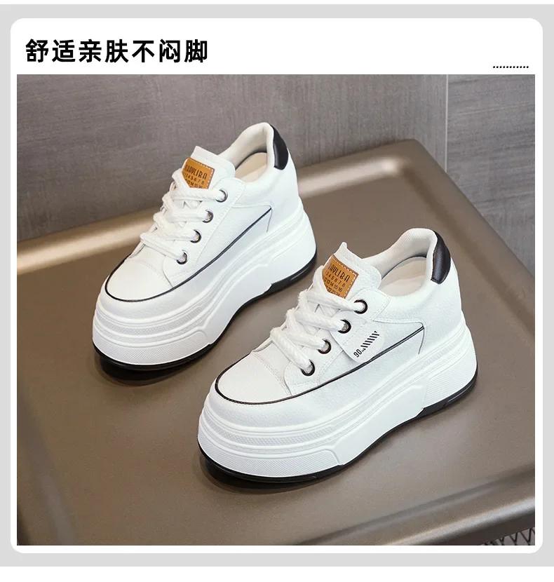 Fashion 9cm Genuine Leather Platform Sneakers Wedge Shoes for Women Breathable Sneakers Autumn Casual Shoes Hidden Heel Zapatillas Mujer