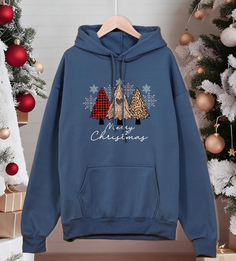 Merry Christmas Leopard Plaid Trees Printing Hoody Men All-Match Autumn Sportswear Casual Fleece Unisex Hoodies Loose Streetwear