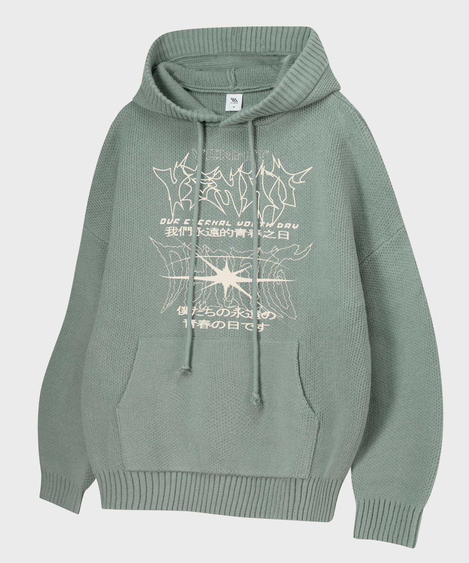 Benhit Blade Graphic Knit Hoodie Ivory/M
