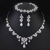 ZAKOL Luxury Cubic Zirconia Necklace Earrings Rings Set for Women Shinny Water Drop Leaf CZ Bridal Wedding Jewelry Sets