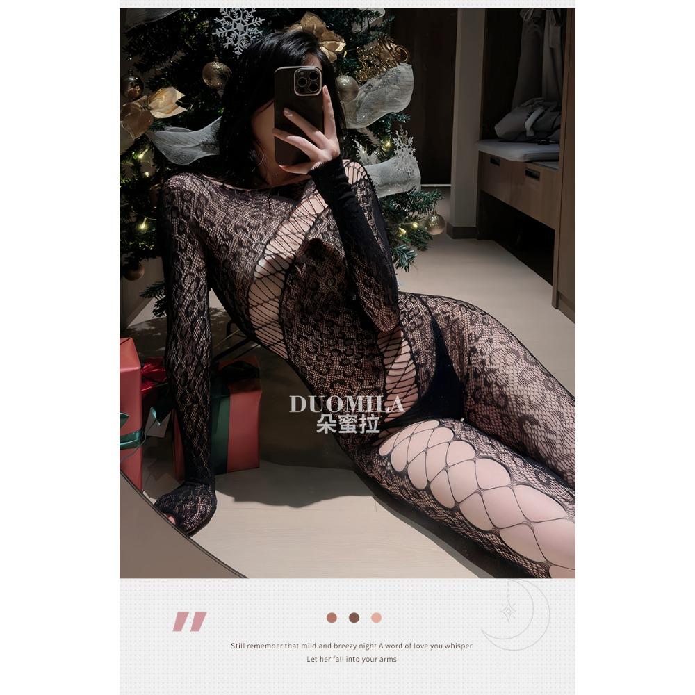 Domila's New Irregular Mesh Skin-penetrating Leopard Print Tights, Sex Underwear Backless Hollow Perspective Mesh
