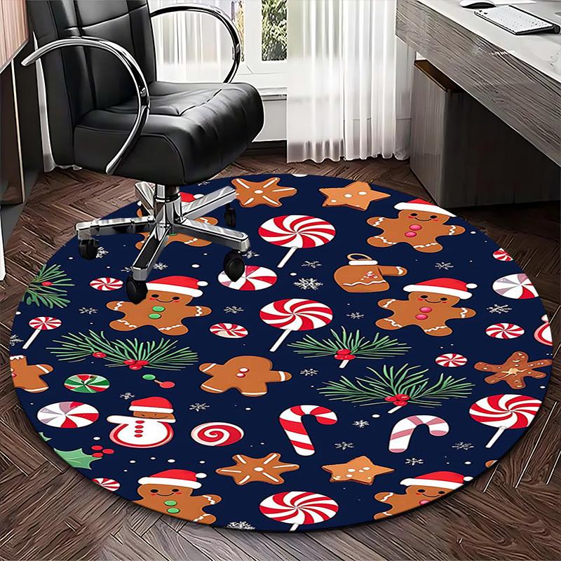 1pc Christmas Gingerbread Man Candy Cane Snowflake Chair Mat - Anime Cartoon Design, Non-Slip Carpet for Office Chair, Home Decor, Living Room, Bedroo