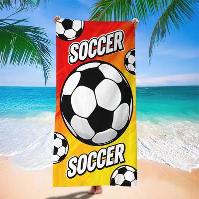 Gradient Letter Soccer Sports Beach Towel Soft Quick Dry Absorbent Swim Towel Large Lightweight Beach Blanket for Summer Beach