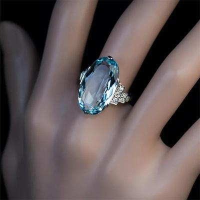 New Female Light Sky Blue Wedding Ring Solitaire Band Oval Stone Engage Party Women Luxury Jewelry Shine CZ  Best Gift