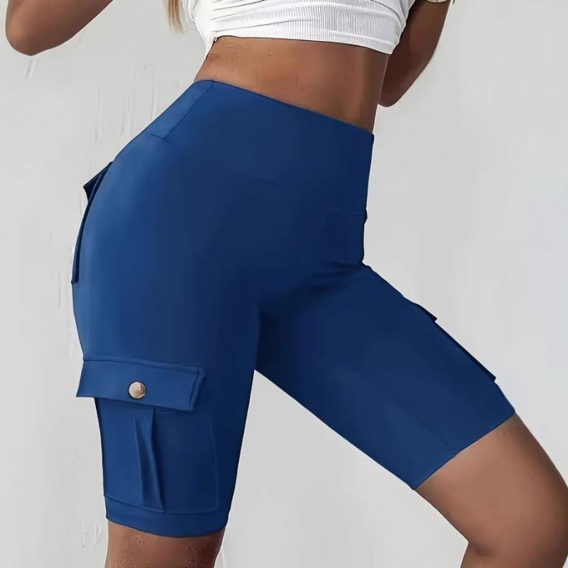 Women's Breathable Butt Lifting Yoga Shorts with Button Pockets Spring Summer Slim Fitness Shorts