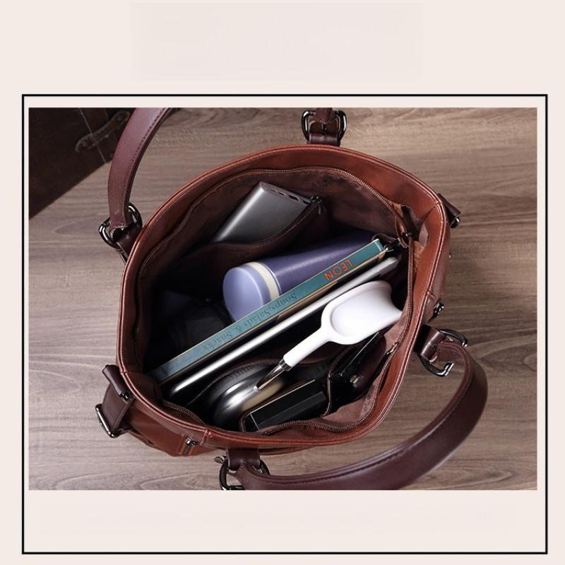 Luxe Handtas Dames Tote Bag Vintage Gewaxt Leer Schoudertas voor Werk Reizen Herfst Winter Nieuwe Mode Portemonnee