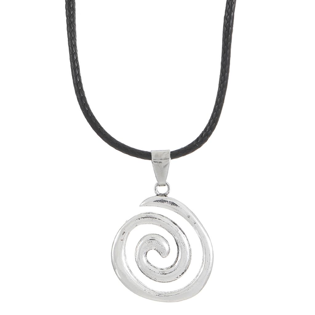 Y2K Spiral Vortex Pendant Necklace for Women Men Vintage Hand-woven Leather Rope Chain Necklace Grunge Jewelry Accessories