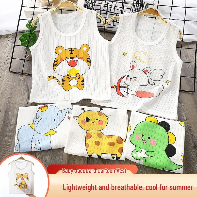 Dětská kreslená bavlněná vesta bez rukávů pro chlapce a dívky - Letní tričko