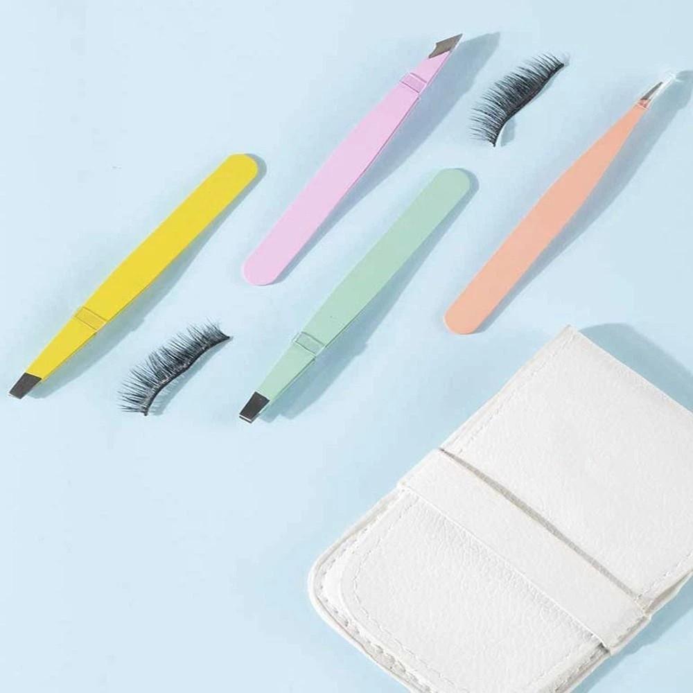 Stainless Slanted Eye Brow Clips Colorful Fine Hairs Puller Eyebrow Tweezers Set Makeup Tool
