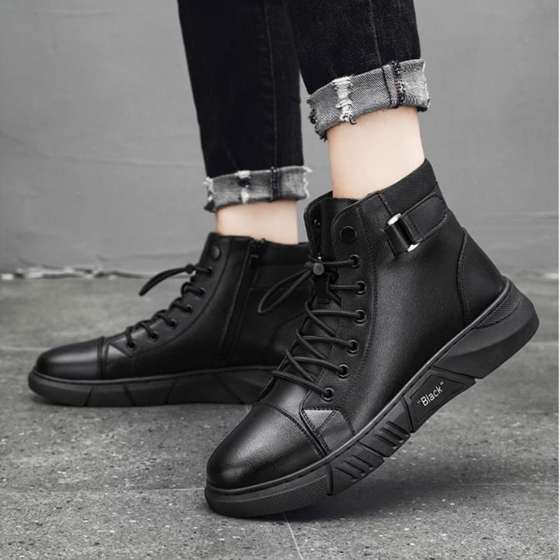 Fashion 2024 Men's High Top Motorcycle Boots Fashion Black Leather Boots New Outdoor Waterproof Platform Boot Men Boots Luxury Designer
