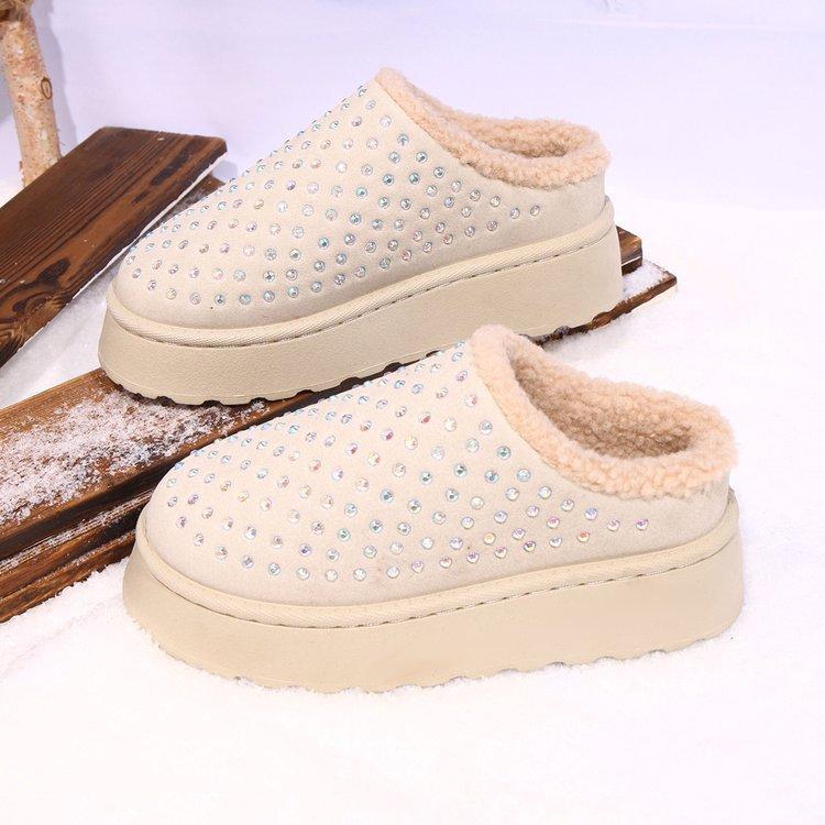 Women's winter fur one thickened padded warm cold lightweight hiking home cushioning waterproof non-slip sports snow boots cotton slippers