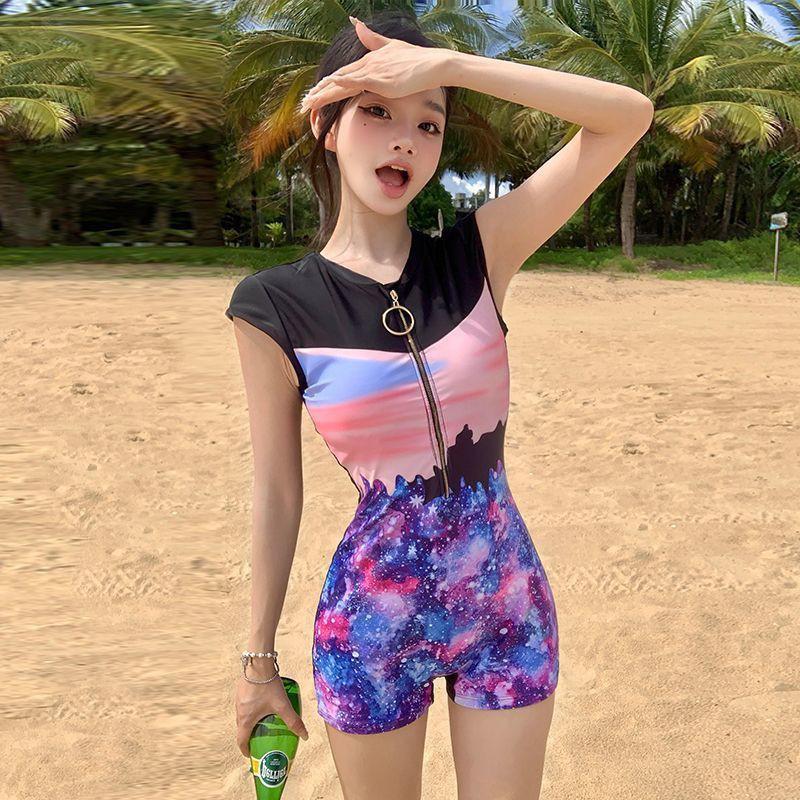 

Swimwear Women s Hot High-end Jumpsuits Slimming Belly-covering Conservative Short-sleeved Vacation M