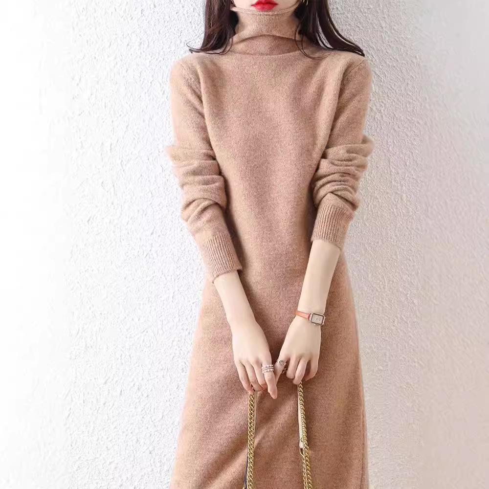 Brand Wool Knit High Neck Slimmer Pullover Sweater Dress - 2025 Autumn/Winter Collection