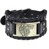 Punk Men Wide Bangle Accessory Wolf Head Charm Bracelet Leather Weave Adjustable Wristband Friendship Jewelry