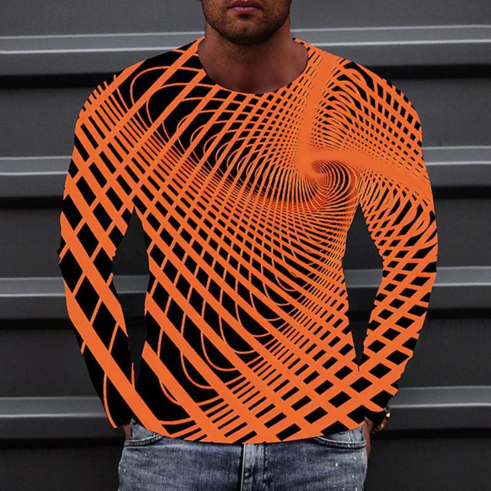 Fasjonable langermet t-skjorte med rund hals for menn ny 3D-utskrift kreativ spinn grafisk t-skjorte Street Herreklær y2k topper