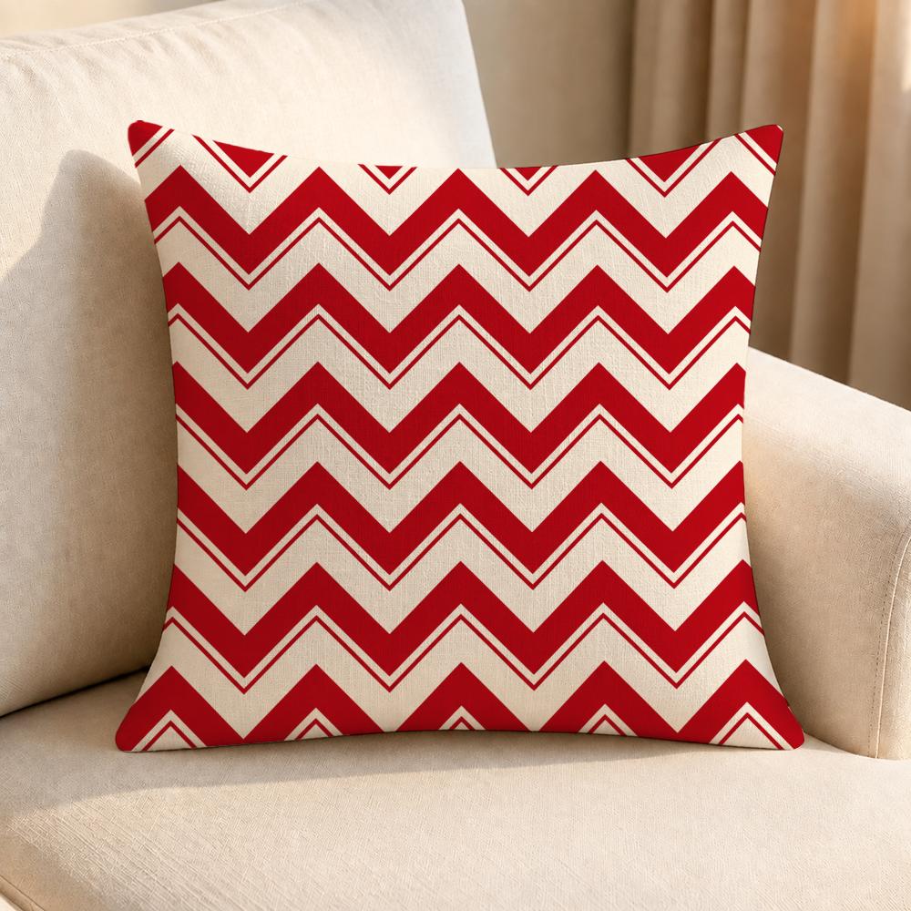Pattern Geometric Pattern Red and White Cushion Cover Linen AntiMite Antibacterial Cushion Cover Invisible Zipper Sofa Decor