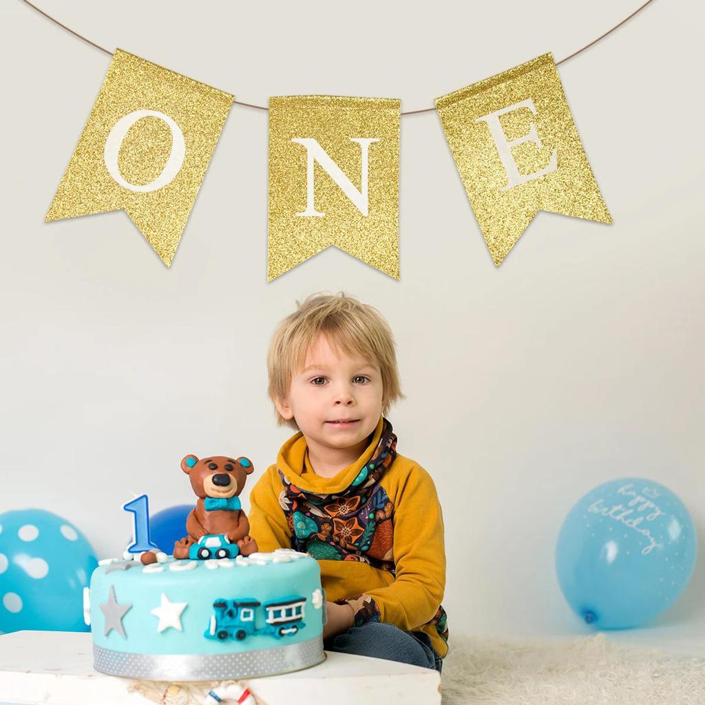 Babyshower Stol Band Jute ONE Girlang Pojke Flicka Ett År Gammal Födelsedagskalas Dekorationer Gåvor Fotorekvisita Tillbehör 3 Färger