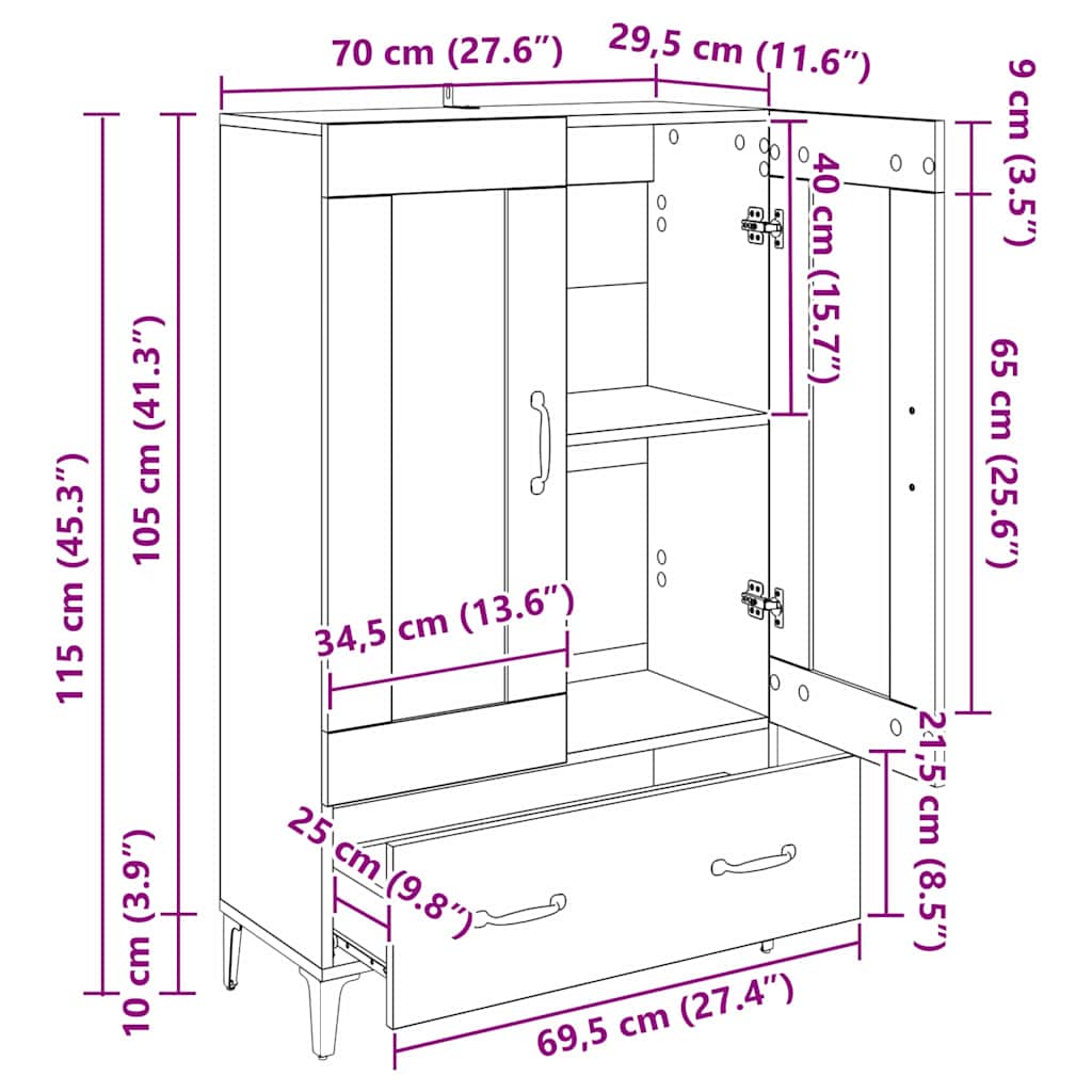Highboard Artisan Oak 70 x 31 x 115 cm Composite Wood and Iron