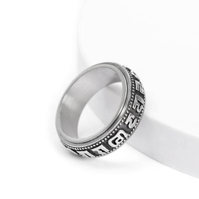 Rotatable Titanium Steel Six Syllable Mantra Ring Powerful Men's Great Bright Mantra Band