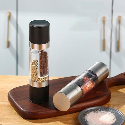 Molinillo de sal y pimienta 2 en 1 manual de acero inoxidable, molinillo de sal y pimienta con molienda de cerámica ajustable, herramienta de cocina