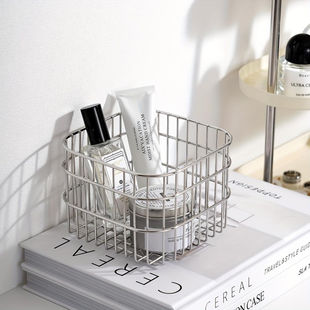 1 Stainless Steel Storage Basket - Versatile & Lightweight, Perfect for Desk, Bathroom, Bedroom Organization | Holds Cosmetics, Perfume, Masks & More