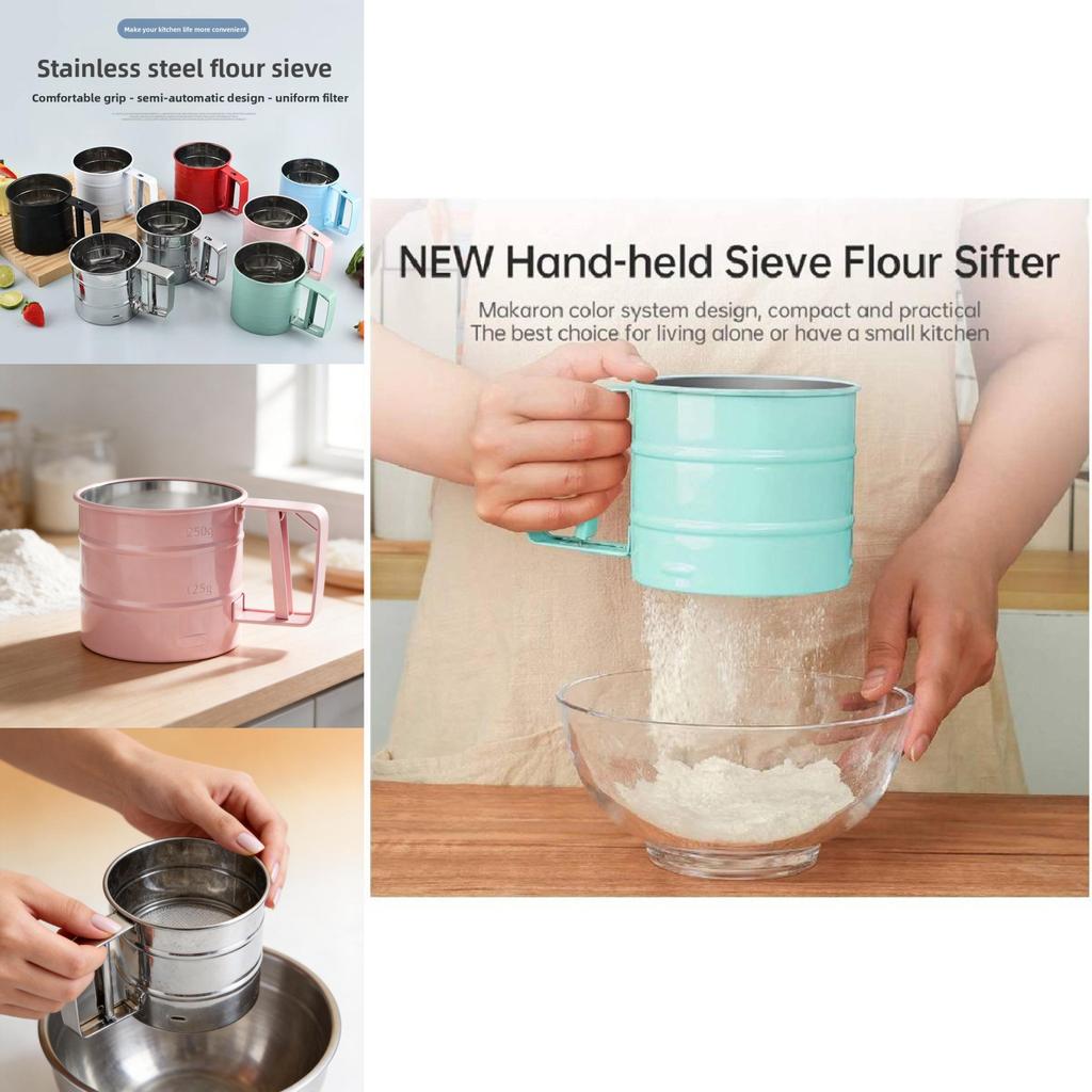 Stainless Steel Flour Sifter With Handheld Semi Auto Design For Baking And Kitchen Use