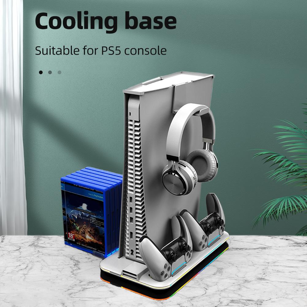 Vertical Cooling Base Game Helmet Rack Controller Charger Stand Storage Disc with RGB Light DC5V-5.5V for PS VR2 PS5