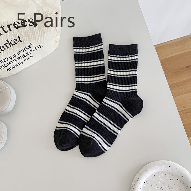 5 Pairs of Children's Striped Seamless Women's Mid-length Pure Color Loose Round-bottom Maternity Socks Suitable for All Seasons
