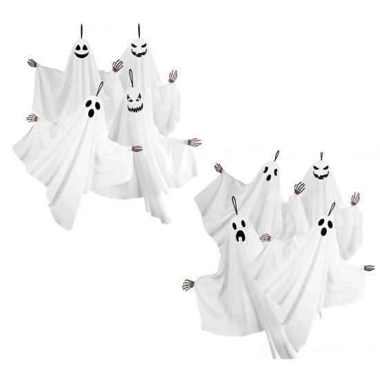 4Pcs Halloween Horror Ghost Hanging Decorations with Skeleton Hands Thriller Expressions Creepy Yard Ornaments for Front Porch And Tree