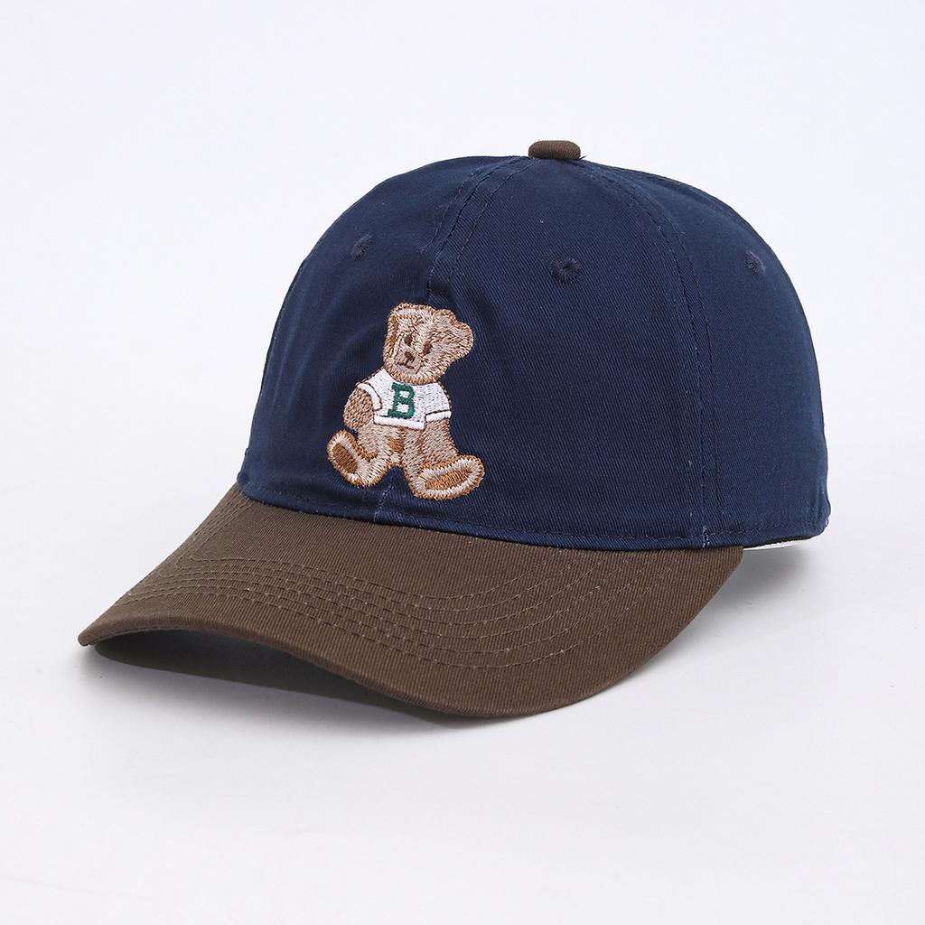 Retro Color Matching Bear Embroidery Sun Protection Cap Baseball Cap Sun Hat Outdoor Hat Trend Male And Female Couples