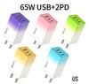65W Gallium Nitride Gradient Charger with Multi-port 1USB + 2PD, 5V2A with Colorful Light