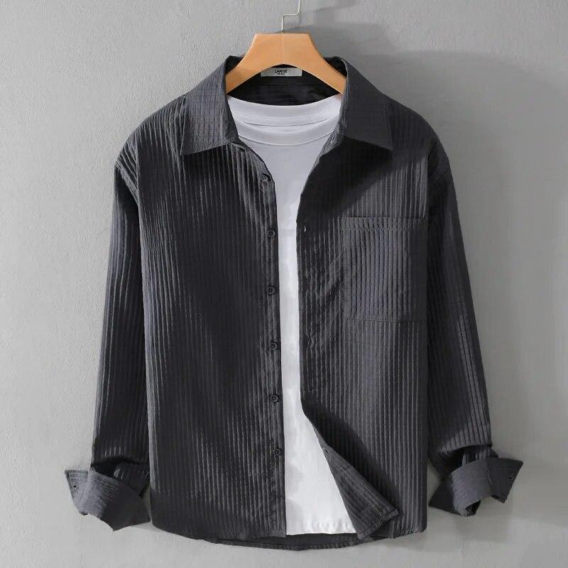 Spring Autumn Long Sleeve Shirt Men Daily Casual Men Shirts Turn-down Collar Solid Color Shirts with Pocket Simple Style Men Tops