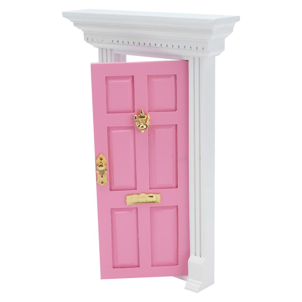 1:12 Dollhouse Wooden Door Exquisite Miniature Door Furniture Model Pretend Play ToyPink