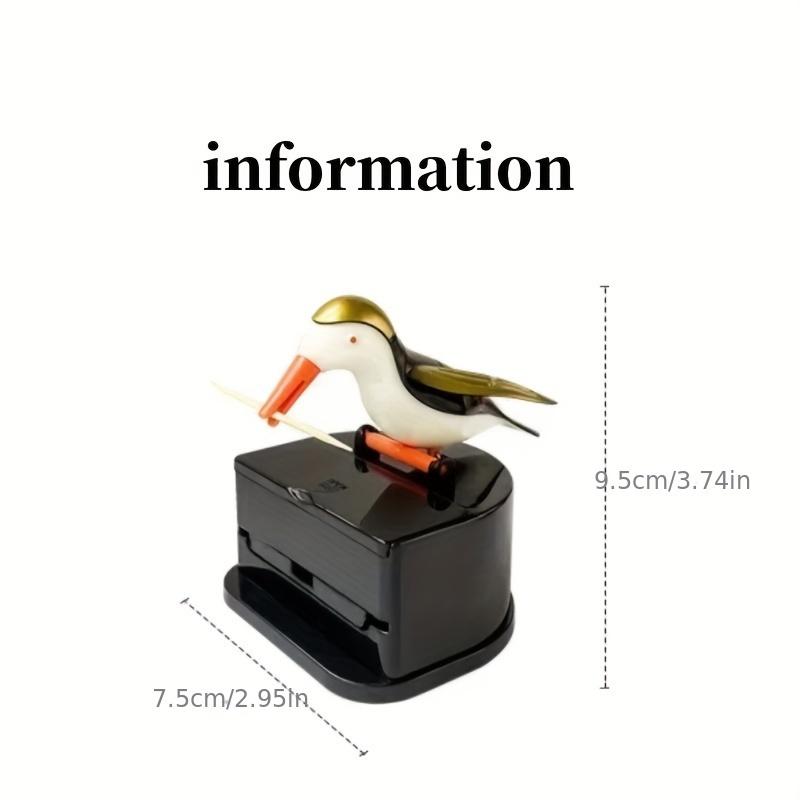 Dispenser Automatico di Stuzzicadenti Picchio - Design a Pressione e Pop One-Touch, Resina ABS Durevole con Base Nera e Decorazione Uccello Bianco/Dorato Porta Stuzzicadenti