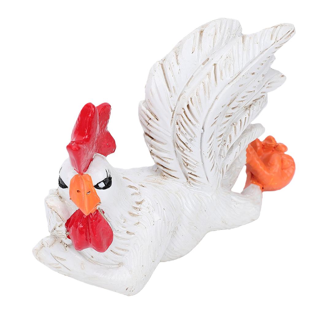 White Rooster Statue Enchanting Posture Table Art Sculpture Funny Lying Down Rooster Figurine Decoration Animal Table