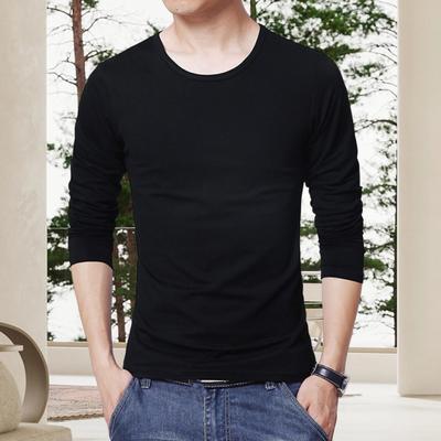 Men Top Solid Color Long Sleeve Round Neck Tee for Daily Wear Mid Length Lightweight Material Casual Style Sport Bottoming T-shirt