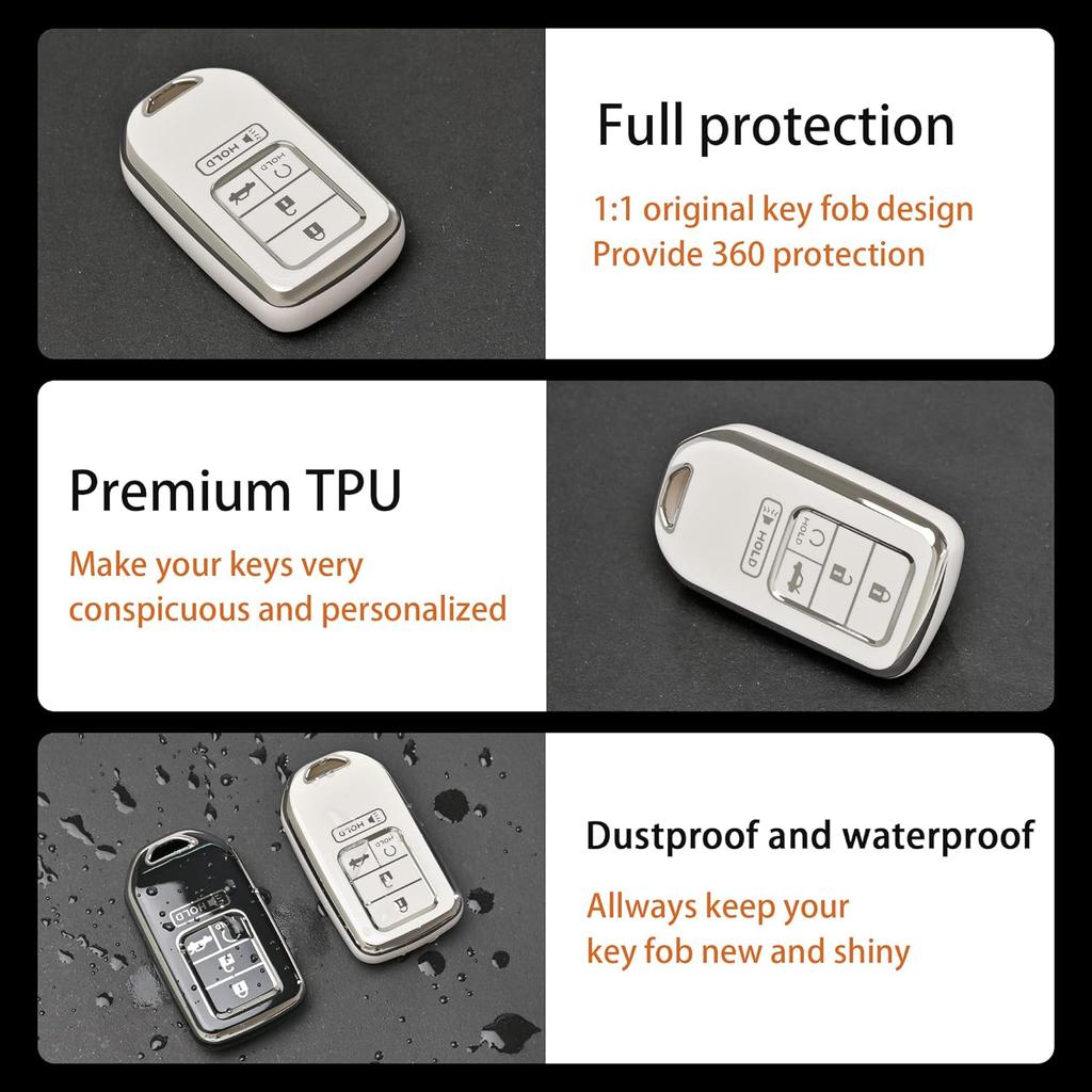 Key Fob Cover - Soft TPU Holder for Accord Civic CRV Pilot Odyssey Smart Key Keyless Remote Black