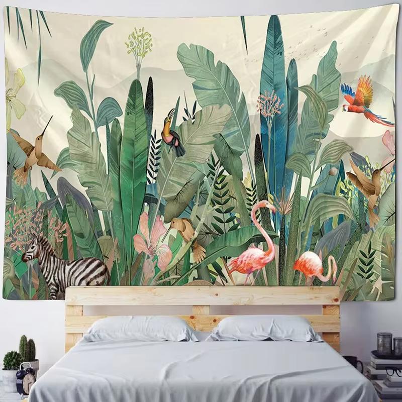 VIKAMA Tropischer Regenwald Wandteppich Ara Wasserfall Flamingo Dynamische Gruppe Schlafzimmer BB Dekoration