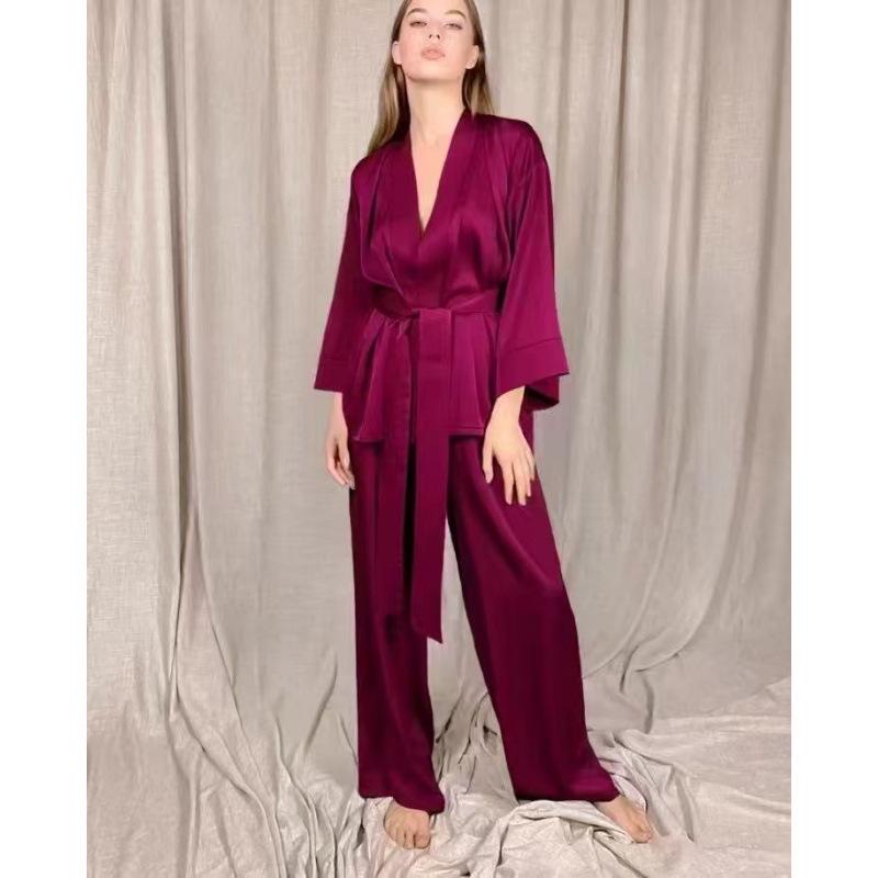 Elegant Satin Lingerie Set: Sexy Nightgown Top & Elastic Pajama Pants