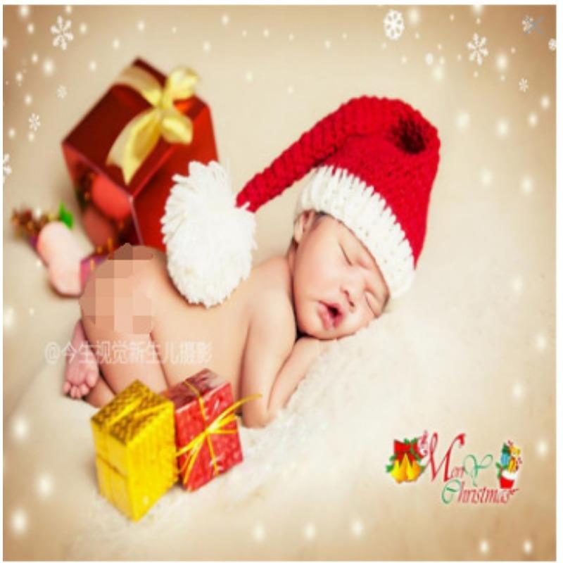 New wool hand-knitted children's photography long tail hat, newborn cartoon sweater hat, Christmas long hat