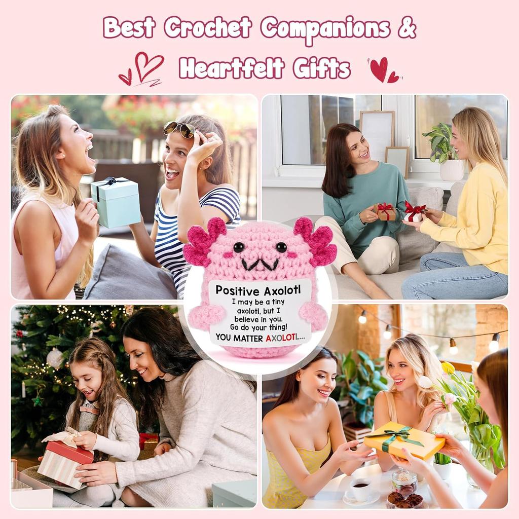 Handmade Positive Energy Axolotl Doll With Card Home Decoration Knitting Axolotl Doll Ornament Room Decor Christams Party Gifts