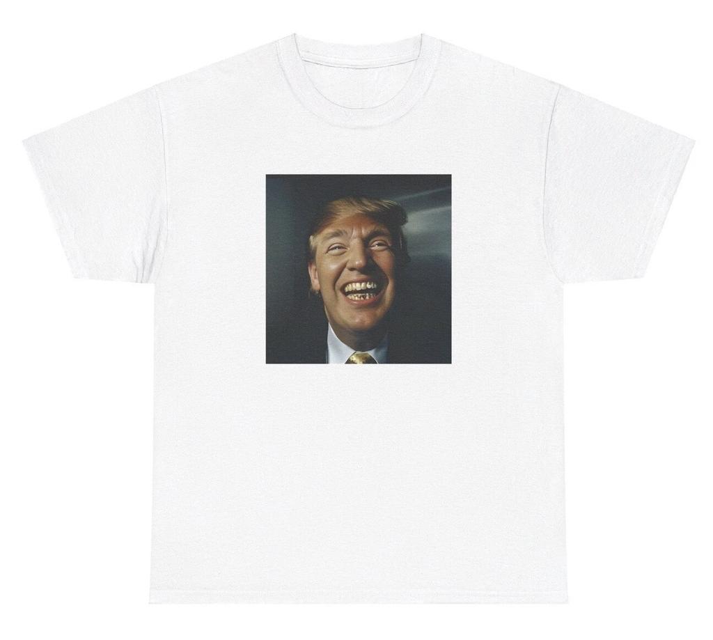 Trump Smiling Grillz Gold T Shirt Ironic Humor Gen Z Meme Graphic Tee