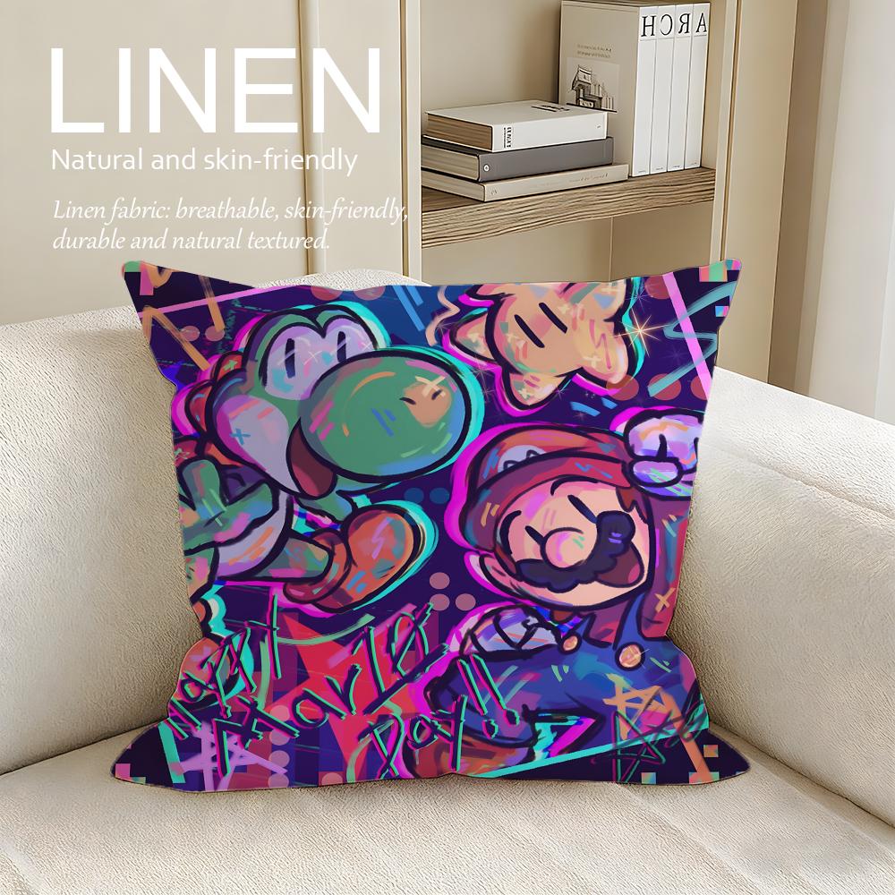 Cartoon Super Plumber Cushion Cover Pillowcase Set Pcs x x Breathable Washable Sofa Cushion Cover