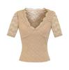 Lace V-neck Splicing Medium-sleeved T-shirt Women's Summer New Spice Girl Slim-fitting Waist Bottoming Shirt Five-quarter-sleeved Top