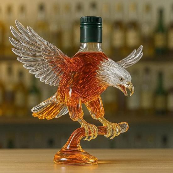 Eagle Liquor Decanter 300ml Creative Glass Whiskey Bottle 3D Carved Eagle Design Unique Gift for Whiskey Lovers And Pet Enthusiasts